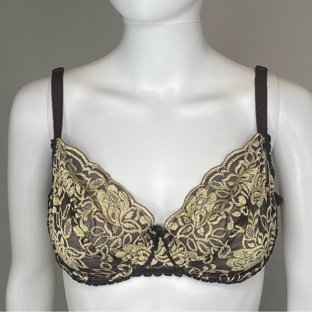 Vintage Victoria's Secret Brown & Gold Lace Full Coverage Bra 36C